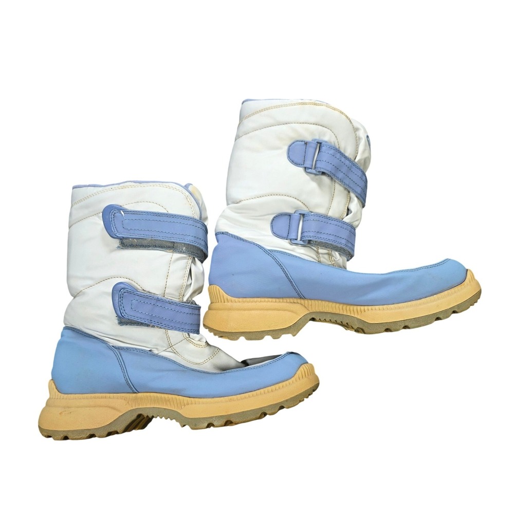 Vintage Athletech Snow Boots Men's Size 9 Blue White Padded Winter Hook Loop